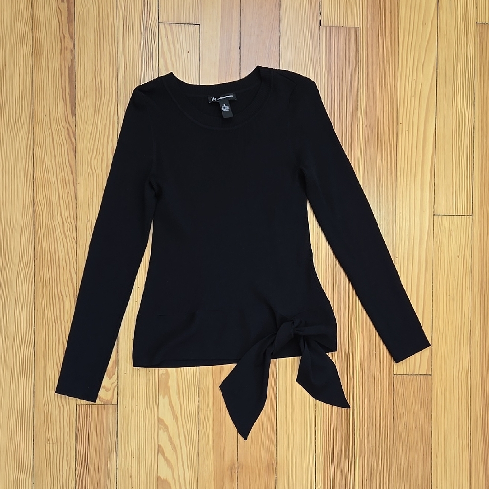 INC International Concepts Black Long Sleeve Tie Hem Blouse Top Size Size M - Picture 2 of 12